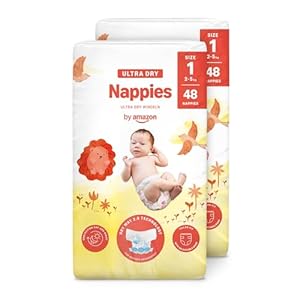Amazon-Marke: Mama Bear Ultra Dry Windeln Größe 1 (2-5 kg) - MONATSBOX, Weiß, 96 Stück (2 Packungen mit 48)