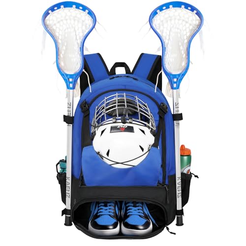 LARIPOP Lacrosse Bag Durable Equipment Backpack with 2 Stick Holders Dedicated Helmet Compartment for Field Hockey Youth & Adult Players