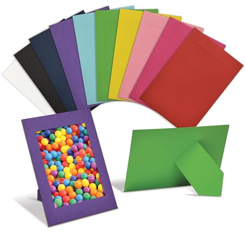 Better Office Products Paper Picture Frames for 4 x 6 Inch Inserts, 50 Pack, Heavy Cardstock Photo Frame with Easel, Standing Paper Frames (Assorted Colors)