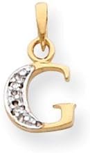14k Gold & Rhodium Polished .01ct Diamond Initial G Charm Pendant (0.59 in x 0.31 in)