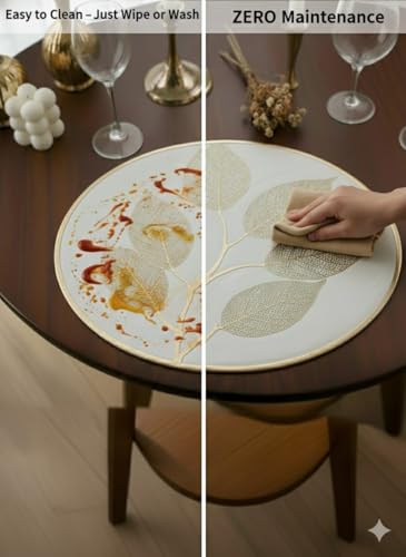 Image of Dining Table Mat and Runner Set for Home Kitchen Reusable Placemat Combo Set for Everyday Dining Use and Table Setup (Petals Circular mat + Modern ractantgle Runner, Pack of 7 (6+1))