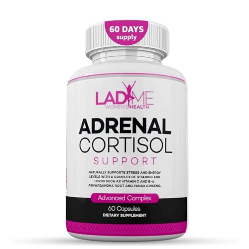 Adrenal Support Cortisol Manager & Mood Support Boost Vitamin C, B6 Ashwagandha Root & L-TYROSINE Fatigue Supplement Specially Designed for Women by Ladyme 60 Capsules