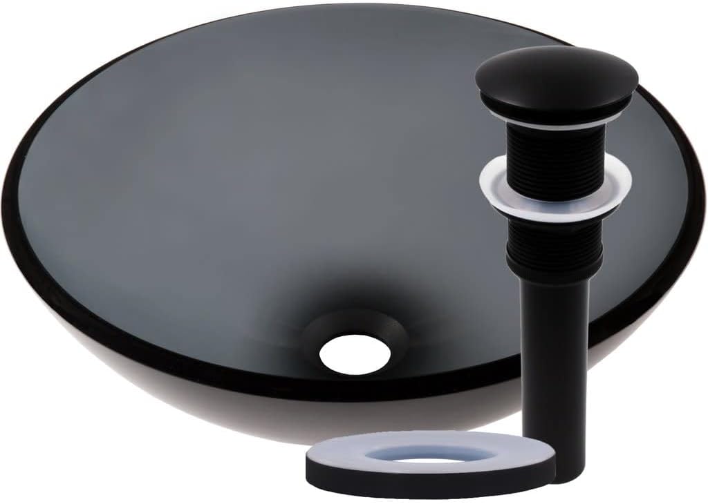 Miseno MNO-G861 Circular 16-1/2" Tempered Glass Vessel Bathroom Sink - Flat Black Drain