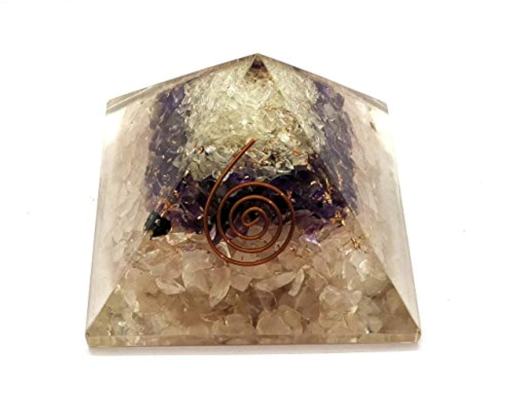 Geometric Pyramid with Rose Quartz, Crystal Quartz, Amethyst, RCA, Copper Dust