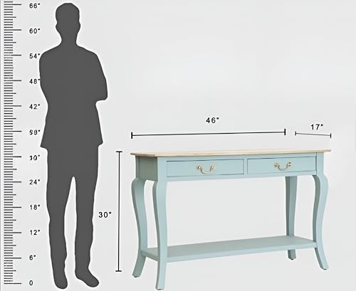 Image of Wooden Console Table with 2 Drawers, Natural Wood Top, Curved Legs, Entryway Sofa Table, Sheesham Wood Study Table with Shelf Storage, 46Lx17Wx30H Inches. (Silt Green)