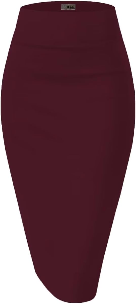 Hybrid & Company Mujer Premium Nylon Ponte Elástico Cintura Alta Traje de Lápiz Falda Debajo de la Rodilla