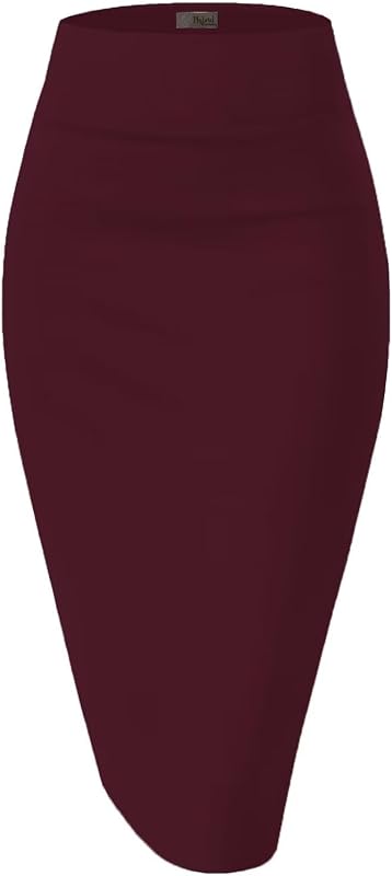 Hybrid & Company Mujer Premium Nylon Ponte Elástico Cintura Alta Traje de Lápiz pollera Debajo de la Rodilla
