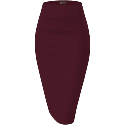 Hybrid & Company Women's Premium Nylon Ponte Stretch High Waist Pencil Suit Skirt Below Knee