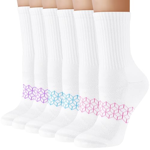 Cirorld Womens Socks Breathable Cushioned Walking Socks Ladies Anti-Blister Crew Sock for Sports Hiking Running Outdoor Work Trainer 3 Pairs 6-8 Multicolor