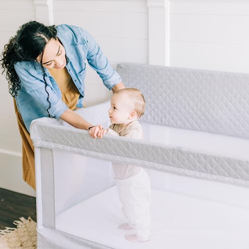 Baby Delight Horizon Full Size Crib | Portable Baby Bed | Breathable Mesh Baby Crib | Luxe Quilted Fabric | Grey #TOP5