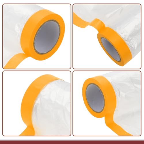 Image of 1 Pcs for Wall Covering Frames Cars Auto Body Paint Supplies Pre-Taped Masking Film Plastic Cover 1000x270cm / 32.81ftx106.30 inch White Orange PE Film