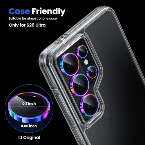 Image of WSKEN for Samsung Galaxy S26 Ultra Camera Lens Protector - Ultra Thin Case Friendly, 9H Shatterproof Tempered Glass with Anti Scratch Metal Circle Camera Screen Protector Cover Accessories, Colorful