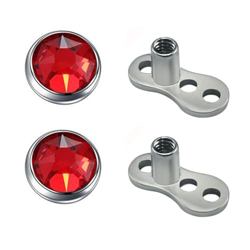 14G Diamond Tops Dermal Anchor Tops and Base Surgical Steel CZ Crystal Internally Threaded Micro Microdermals Body Piercings Studs Dermal Piercings Punk Body Jewelry Gifts for Women Girls Men (6mm Red)