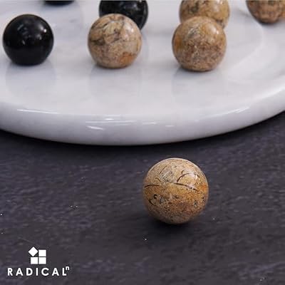 Radicaln Marble Tic Tac Toe Board Game 10 Inches Black & Coral Handmade Adult Strategy Board Games for Game Night, Ideal Brain Games for Tabletop