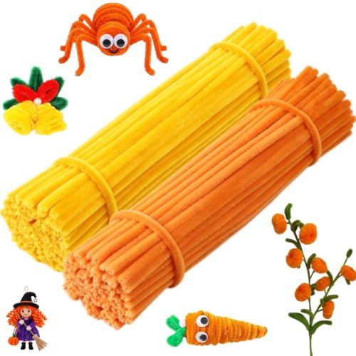 200 Pcs Pipe Cleaners, Orange & Golden Yellow Chenille Stems for Crafts, Thick Fluffy Pipe Cleaners for DIY Flowers, Animals & Decorations, Art Supplies (12" x 0.24")