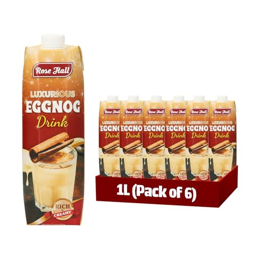 Rose Hall Luxurious Eggnog Drink 1L Rich & Creamy Eggnog Beverage Made with Milk & Cream Smooth Ready-to-Serve Drink Perfect for Desserts Mocktails & Family Gatherings (Pack of 6)