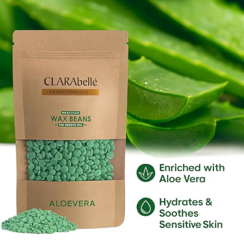Image of Clarabelle Aloe Vera Hard Wax Beans | Painless Stripless Hair Removal for Women & Men | For Bikini Line, Upper Lips, Arms, Legs, Underarms & Full Body | Soothes Sensitive Skin (100g)