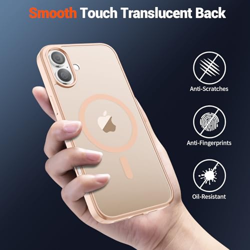 Image of SUPFINE Magnetic for iPhone 16 Plus Case (Compatible with MagSafe) (Military Grade Drop Protection) Translucent Matte Shockproof Phone Cover,Sand Pink
