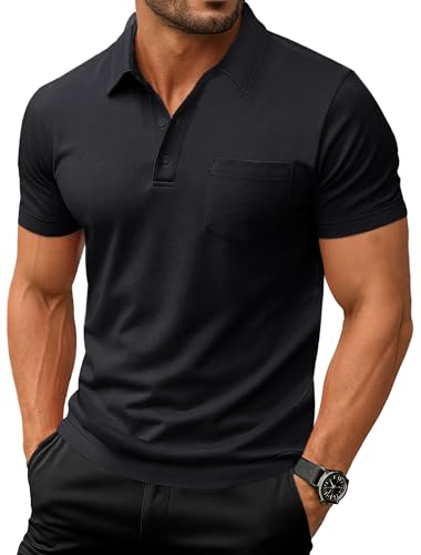 EKLENTSON Men's Breathable Polo Shirts Quick Dry Activewear Short Sleeve Polos Summer Lightweight Moisture Wicking Golf Tennis Outdoor Tops Black,3XL