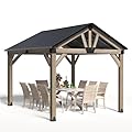 COSIEST 10x12FT Cedar Wood Gazebo, Outdoor Hardtop Gazebo with Galvanized Steel Gable Roof, Wooden Gazebo Pavilion for Patio Backyard Deck Lawn