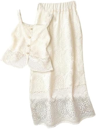 GORGLITTER Women's Crochet Skirt and Top Set Summer Vacation Crui...