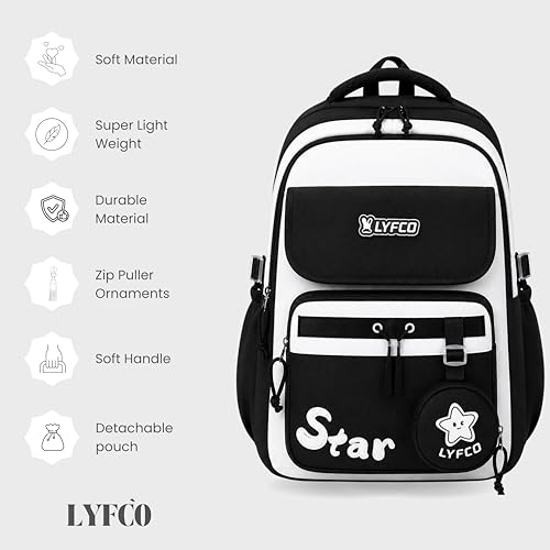 Image of School & College Backpack with Detachable Pouch | 18 Inch Large capacity bag for Girls & Boys Age of 12-16 years | Best for School, Tution, Travel, Camping