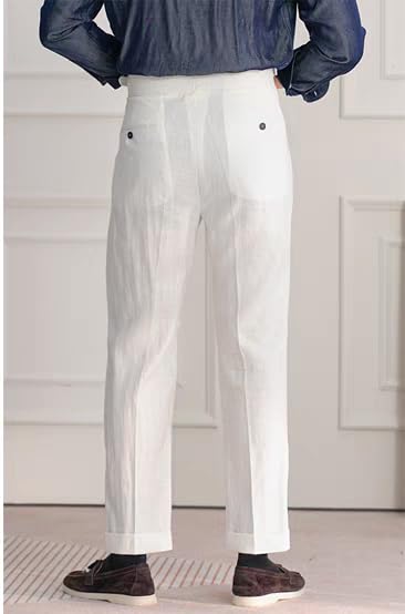 Men's Vintage Linen Pants Summer Lightweight Premium Dress Pants for Prom Party Dinner4