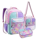 Kit Escolar Completo com Mochila de Costas, Lancheira Térmica e Estojo para 100 Canetas, Design Colorido e Material Reforçado, P/Meninas Crianças Infantil (Kit Material Escolar Feminino)