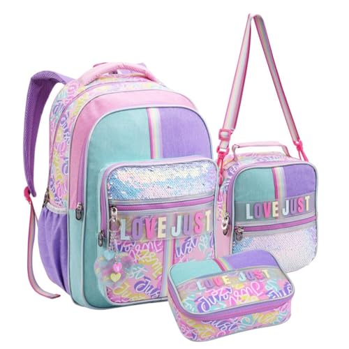 Kit Escolar Completo com Mochila de Costas, Lancheira Térmica e Estojo para 100 Canetas, Design Colorido e Material Reforçado, P/Meninas Crianças Infantil (Kit Material Escolar Feminino)