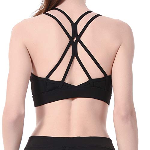 CLOUSPO Brassière Sport Femme Soutiens Gorge de Sport sans Armature Brassiere Lingerie Coussinet Amovible Support Léger (Noir, XL) Cover