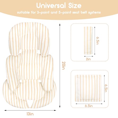 Image of Infant Car Seat Insert, Car Seat Head Support Baby Girls Boys, Soft & Reversible Newborn Carseat Insert Cushion with 2 Strap Covers, for Stroller, Swing, Bouncer (Brown Line)