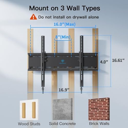 PERLESMITH Tilting TV Wall Mount for 23-60 Inch Flat Curved TVs, Low Profile Tilt TV Mount up to 115 lbs, Wall Mount Bracket Fits 8″/16” Wood Studs, Max VESA 400x400mm, PSMTK1 - 5