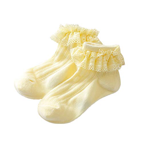 1 Pack Princess Ankle Cotton Lace Ruffles Socks Set for Newborn Infant Toddler Baby Girls 0-4T (B-Yellow, 2-4 Years)