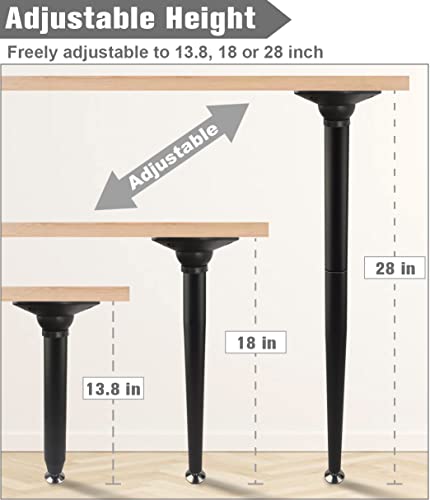 Koutemie 28 Inch Tall Folding Table Legs, Height Adjustable Diy Metal Furniture Legs With Levelers, Black, Set Of 4 #TOP2