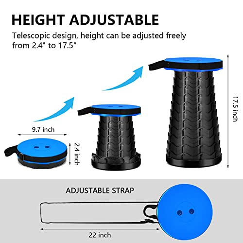 Upgraded Portable Collapsible Telescopic Stool, Sturdy Foldable Stool With Load Capacity Of 480Lbs, Retractable Camping Stool For Hiking, Fishing Tours Bbq Parties Indoor & Outdoor Activities(Blue) #TOP4