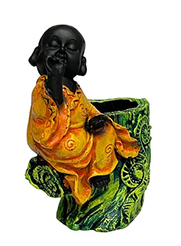 Image of AUGEN Pen Stand Decorative Hand Painted Yellow Buddha Design Stationery Holder | Gift Item | Table Top Decor (2046)
