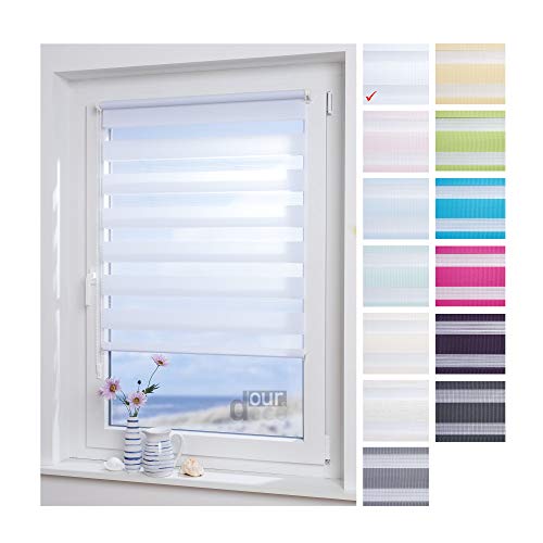 ourdeco® Doppel-Rollo, Duo-Rollo / 140 x 160 cm weiß/lichtdurchlässig, Blickdicht, Montage ohne Bohren ourdeco® Doppel-Rollo, Duo-Rollo / 140 x 160 cm weiß/lichtdurchlässig, Blickdicht, Montage ohne Bohren