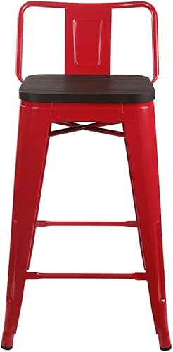 Vista 36 de GIA Taburete de metal con respaldo bajo de altura de mostrador de 24 pulgadas con asiento de cuero vegano, color plateado