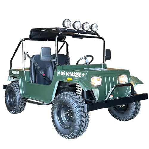 200cc Safari Go-Kart Off-Road Utility Vehicle – Fully Automatic CVT, LED Top Lights, Big 10” All-Terrain Tires, 94” Long, 2-Seater Adult Trail Rider (Army Green) - Thumbnail 7