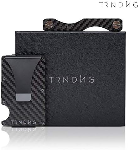 TRNDNG Carbon Fiber Slim Minimalist Wallet with Money Clip & RFID Blocking Technology – Compact Front Pocket Credit Card Holder Case for Men & Women – Matching Key Organizer Keychain Included