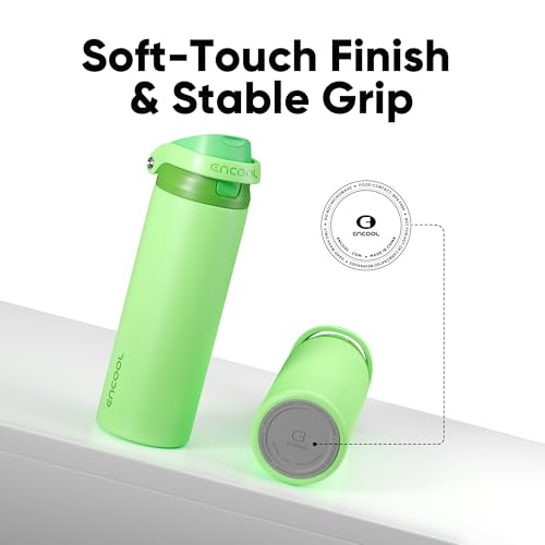 Image of ENCOOL Leakproof Insulated Water Bottle with Straw Dual-Sip Water Bottle Bag-Safe Design for Work, Commute & Gym - Keeps Drinks Cold All Day, 24 oz, Algae Green