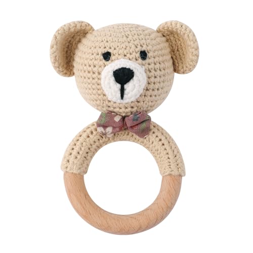 感覚の成長と運動能力のためのかぎ針編みのクマを使った手織りの赤ちゃんガラガラ かぎ針編みのクマのガラガラ