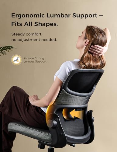 Office Chair, Mesh Ergonomic Desk Chairs, Lumbar Support, Adjustable Height, Armless, Swivel Function and Smooth-Rolling Wheels for Home, Office and Gaming (Black) image 5