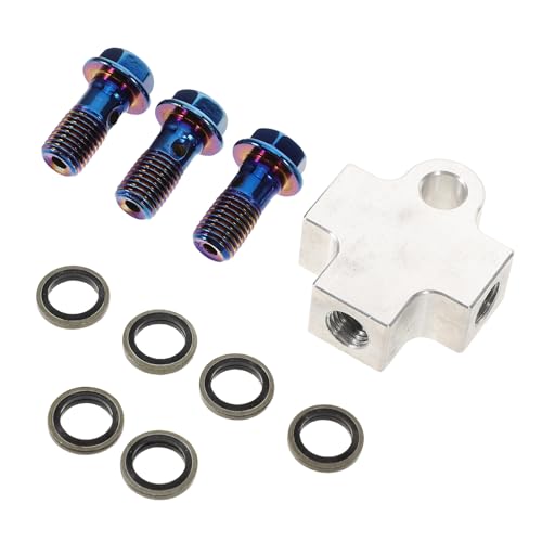 Gatuida Raccord en T en Aluminium pour Durite de Frein Hydraulique Moto, Support de Fixation Argenté avec Vis en Titane, Collier de Serrage Solide, Adapté...