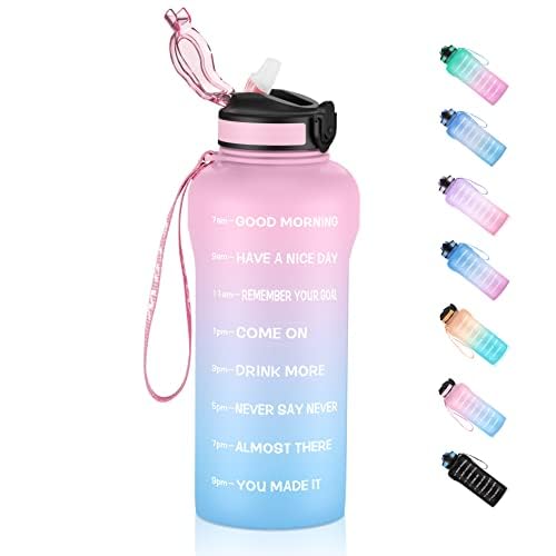 ETDW Motivazionale Borraccia 2 Litro con Marcatori di Tempo [Senza BPA Tritan], Bottiglia Acqua Sportiva con Cannuccia, Borraccia Sportiva a Prova di Perdita ROSA BLU