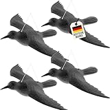 4X WELLGRO Vogelschreck Krähe – Raben Attrappe zur Vogelabwehr & Taubenabwehr – fliegend – schwarz, Kunststoff – für Balkon & Garten