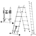 Fotrix A Frame Telescoping Ladder, 12.5 Ft Compact Steel Extension Ladder, Portable Telescopic RV Ladder for Outdoor Camper Trips Motorhome, 330 lb Capacity