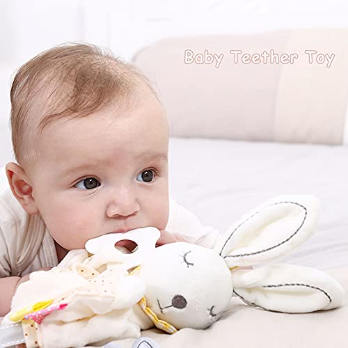 Baby Security Blanket With Tags Soft Plush Stuffed Animal Toys Lovey Soothing Sensory Toy Cute Minky Dot Fabric Cuddle Snuggle Blanket - White Bunny #TOP3