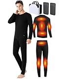 Heated Thermal Underwear Set for Men USB Intelligent Heated Thermals top and Heated Pants with 2 *Battery and Box Black