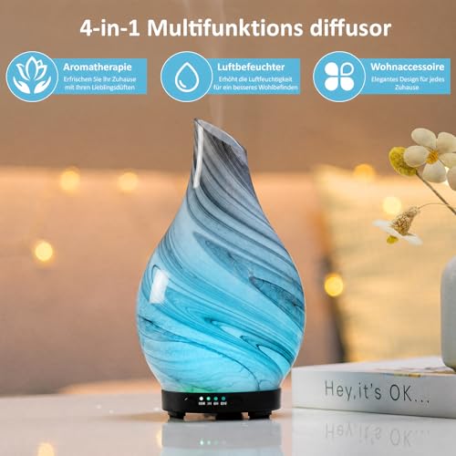 Aroma Diffuser aus Glas Ultraschall Aromatherapie Diffusor für ätherische Öle, 7 Farben-Beleuchtung, Automatische Abschaltung, Luftbefeuchter Elektrisch Duftlampe für Schlafzimmer Büro Spa 150ML – Bild 4